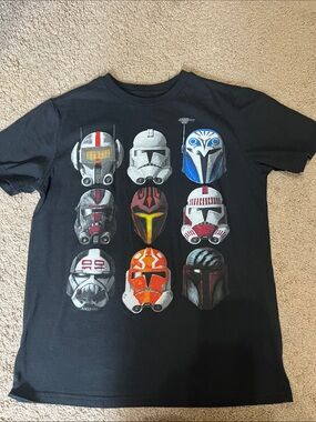Star Wars Black Short Sleeve Tee with Multicolor Helmet Icons